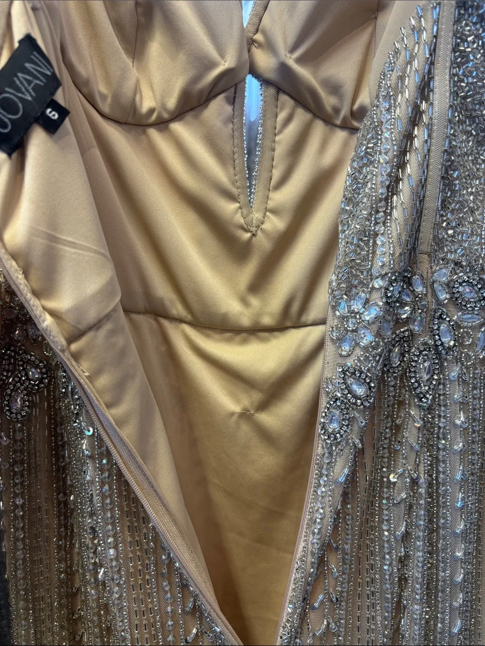Jovani 42541 Nude Beaded Evening Gown with Thigh Slit - Picture 6 of 6